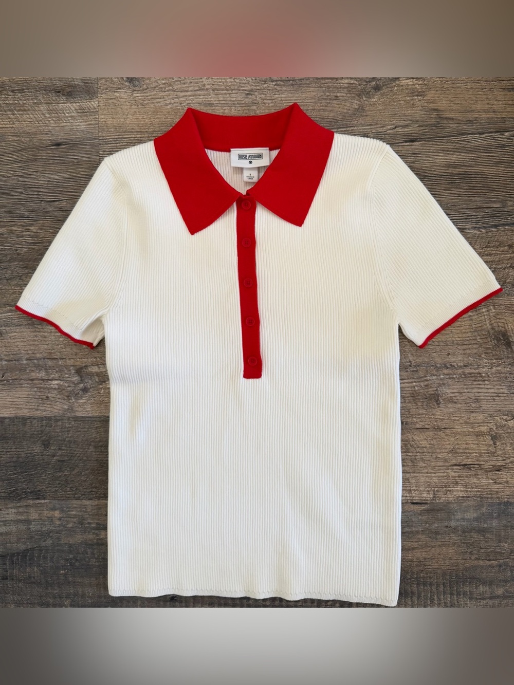 Rosie Assoulin X Target Collab Small short sleeve ribbed polo sweater white/red